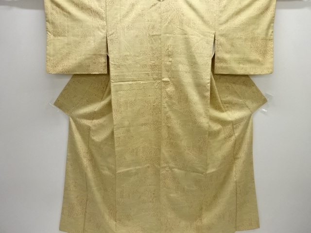 JAPANESE KIMONO / SILK / MAWATA YUKI TSUMUGI / WOVEN BAMBOO SCREEN & FLORAL PLANTS